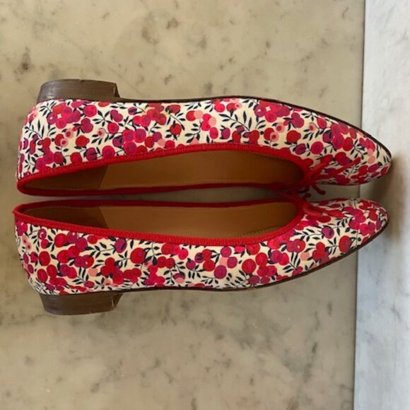J. CREW Liberty of London Gemma Floral Ballet Flats Sz 6 Red Berry White Pink - Picture 13 of 16